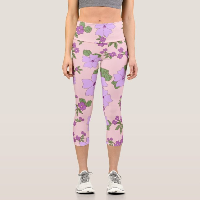 Leggings Capri Fleurs Violettes, Modèle Floral, Motif De Fleurs (Recto)