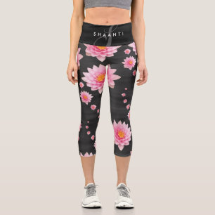Leggings Capri Floating Pink Lotus Flowers