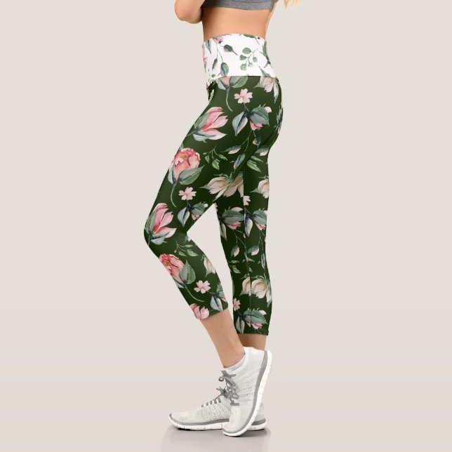 Leggings Capri floraison printanière de minuit (Gauche)