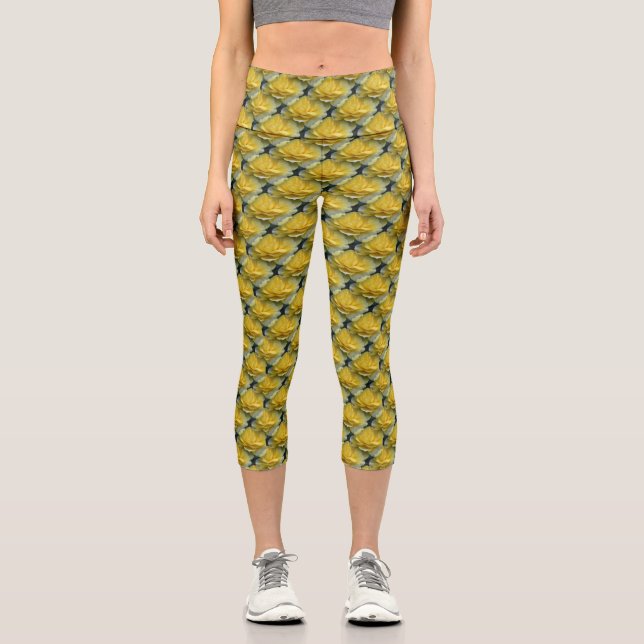 Leggings Capri Floral de roses jaunes (Recto)