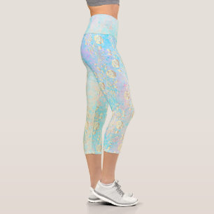 Leggings Capri Floral d'or lumineux sur Pastels Capris