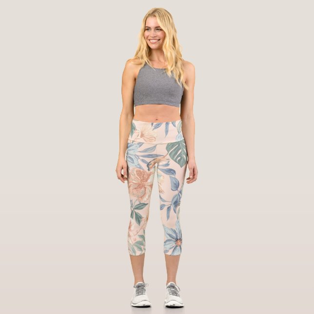 Leggings Capri Floral Haut-Taille Élégant Entraîne (Recto)