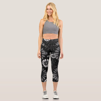Leggings Capri Floral noir et blanc rétro