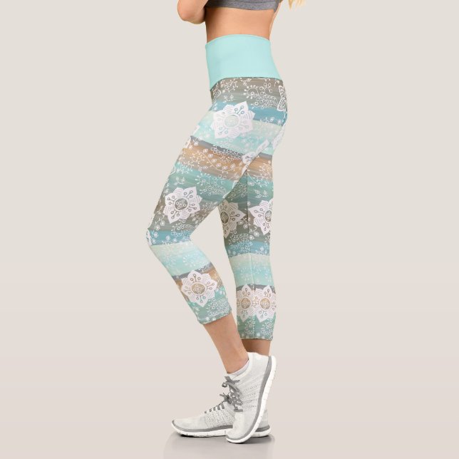 Leggings Capri Floral Rétro Sur Funky Chic Cool Stripes Motif (Gauche)