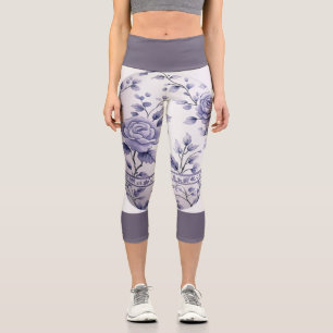 Leggings Capri Floral Violet Avec Bande Violet Foncé