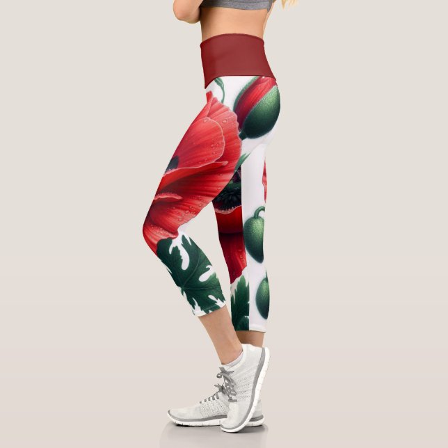 Leggings Capri Flore de pavot rouge (Gauche)