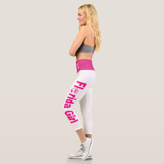 Leggings Capri Florida Girl Blanc & Rose Haut taille Capris