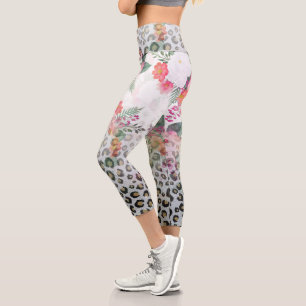 Leggings Capri Flowers de Silver Gold Black Leopard