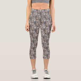 Leggings Capri Fluffy Cattails Nature Motif