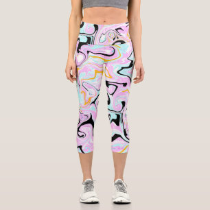Leggings Capri Fluid Art Cotton Bonbon rose, Turquoise, noir et o