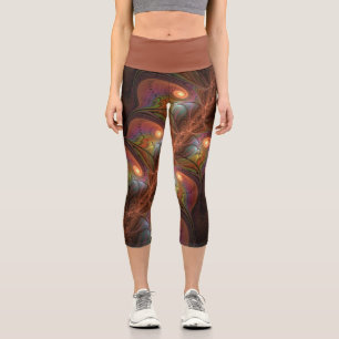 Leggings Capri Fluorescent coloré Abstrait Trippy Brown Fractal