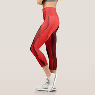 Leggings Capri Flux Rouge – Vagues Rouges Abstraites de Mouvement