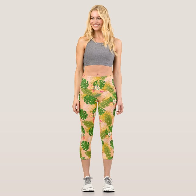 Leggings Capri Foliage tropical Été Orange (Recto)
