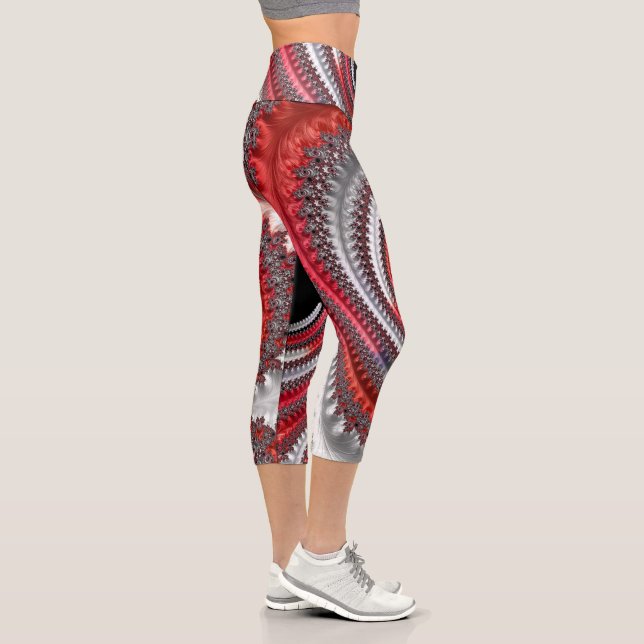 Leggings Capri Fractale Abstraite de la spirale rouge (Droite)