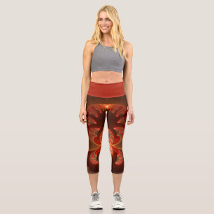 Leggings Capri Fractale moderne abstraite lumineuse orange rouge