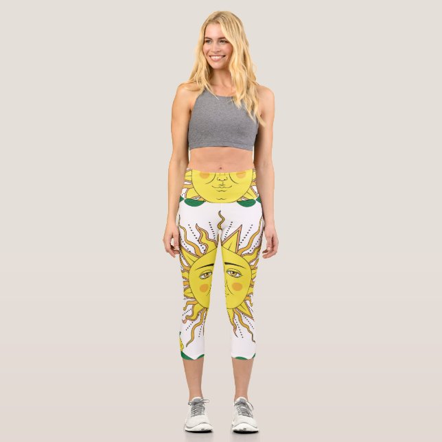 Leggings Capri Fruits de citron tropicaux, Face Soleil. (Recto)