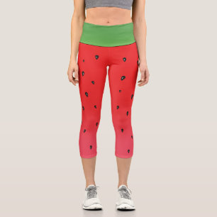 Leggings Capri Fruits de pastèque tons vert et rouge avec graines