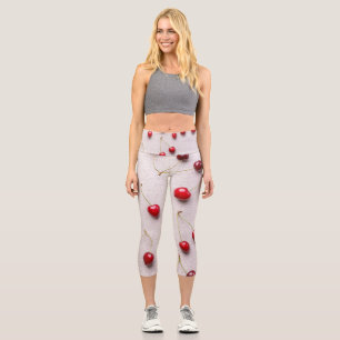 Leggings Capri Fruits rouges vifs sur toile blanche