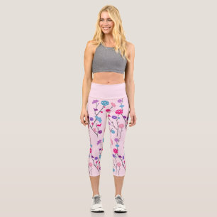 Leggings Capri Fun Floral Pickle Ball Motif