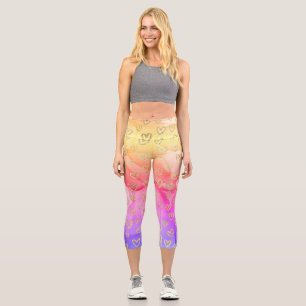 Leggings Capri Fun rose violet jaune coeur or Motif