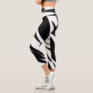Leggings Capri Funky Abstrait Art noir blanc