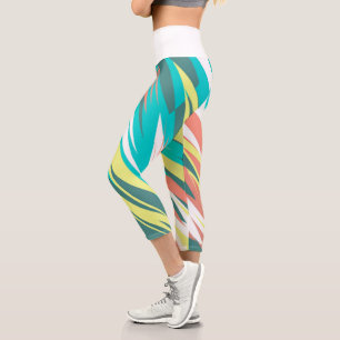 Leggings Capri Funky Abstrait Art Pastel Turquoise Blanc