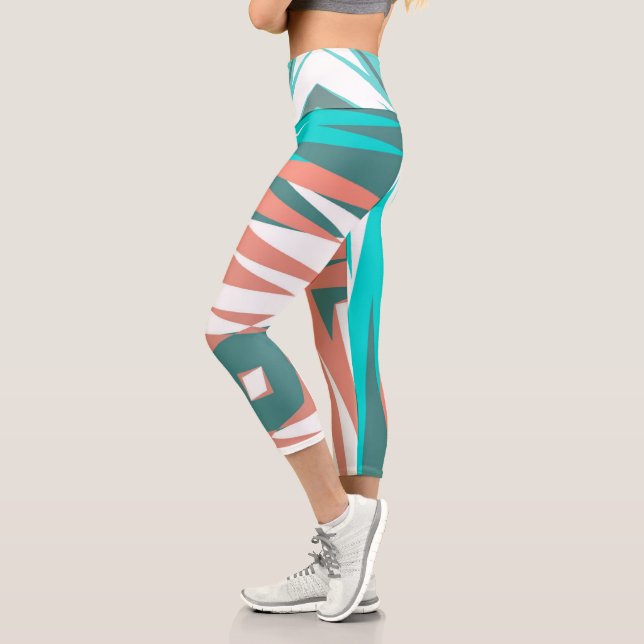 Leggings Capri Funky Abstrait Art Pastel Turquoise Blanc (Gauche)