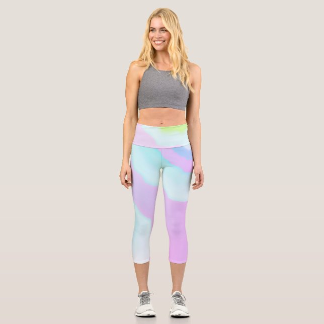 Leggings Capri Funky Art Abstrait rose Turquoise Pastel thème (Recto)