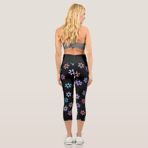 Leggings Capri Funky Colorful Snowflakes Motif