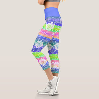 Leggings Capri Funky Retro Floral Sur Chic Cool Stripes Motif