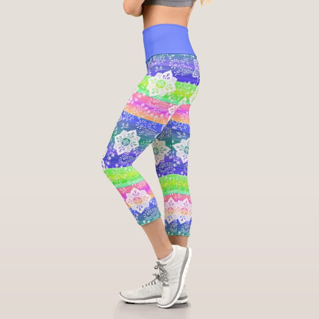 Leggings Capri Funky Retro Floral Sur Chic Cool Stripes Motif (Gauche)