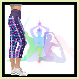 Leggings Capri Géométrique Rétro Rose et Bleu