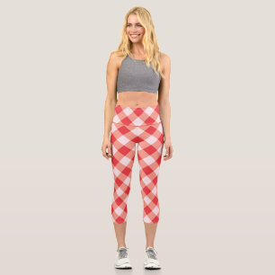Leggings Capri Gingham Rouge et Blanc Noël Fêtes de fin d'année