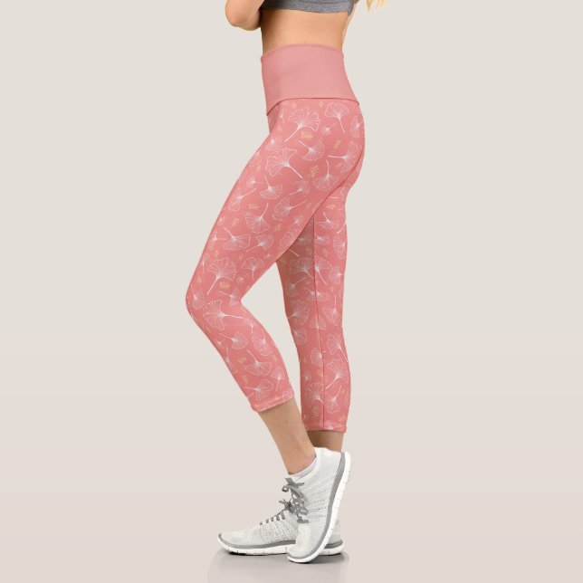 Leggings Capri ginkgo feuille blanc et corail (Gauche)