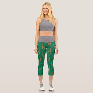 Leggings Capri Girafe Mammifère Vert Émeraude Animal Sauvage Afri