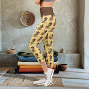 Leggings Capri Giraffe Fleurs de Portrait Jaunes