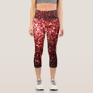 Leggings Capri Glamour Rouge Foncé Paillettes scintille