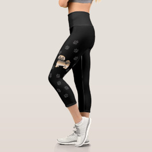 Leggings Capri Gold Sable Lhasa Apso Cartoon Chien & Paws