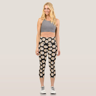 Leggings Capri Gold & Silver Yin Yang Scattered Black Background