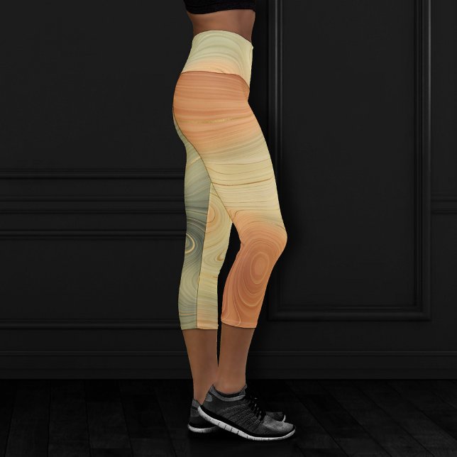 Leggings Capri Golden Strata | Pêche Brûlée Orange Vert Agate (Créateur téléchargé)