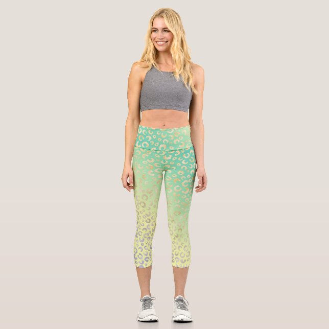 Leggings Capri Gradient Empreinte de léopard d'or moderne (Recto)