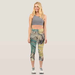 Leggings Capri Grande aquarelle feuille tropicale colorée
