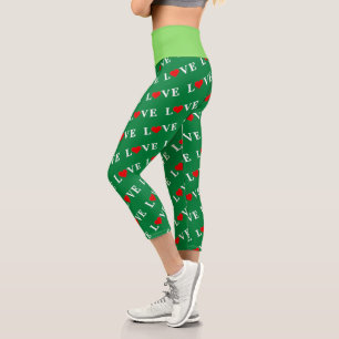 Leggings Capri Green Classic Love Coeur Élégant Forêt verte
