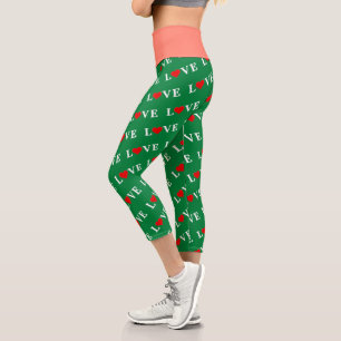 Leggings Capri Green Classic Love Coeur Élégant Forêt verte