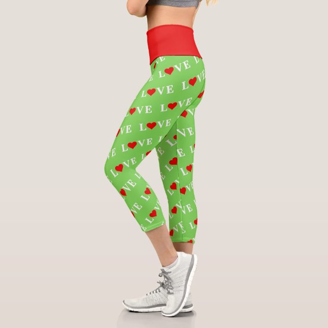 Leggings Capri Green LOVE Motif élégant Lime Green (Gauche)