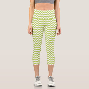 Leggings Capri Green Zigzag, Green Chevron, Motif géométrique
