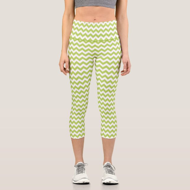 Leggings Capri Green Zigzag, Green Chevron, Motif géométrique (Recto)