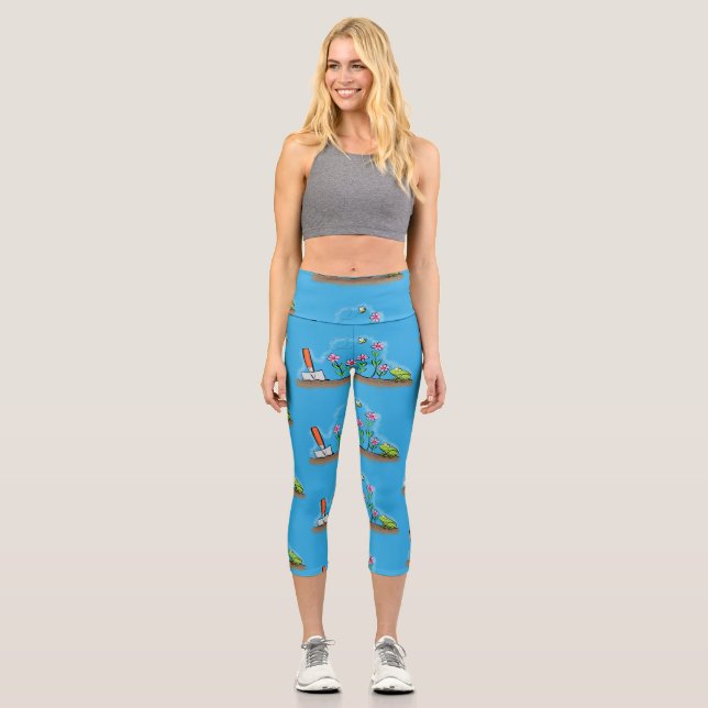 Leggings Capri Grenouille mignonne et abeille dans le jardin dess (Recto)