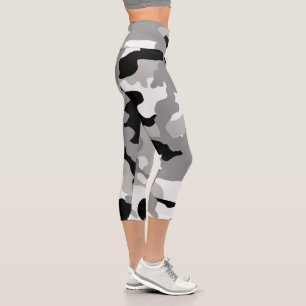 Leggings Capri Gris & Noir Camo Haut Taille