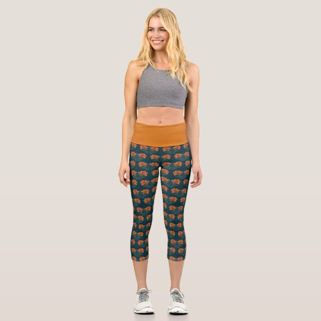 Leggings Capri Halloween, Araignées, Poissons, Lys orange, Whimsy (Recto)
